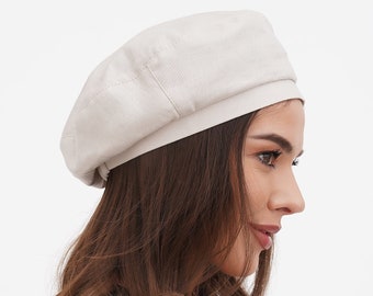 Ivory Linen Summer Beret – Elegant Gift for Her