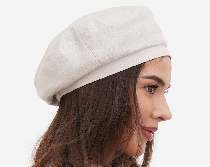 Womens summer hat beret linen french fashion ivory