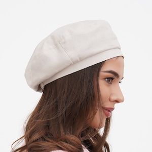 Ivory Linen Beret – Summer Hat for Women – Lightweight French Style Cap – Gift for Her – Soft Elegant Beach Accessory