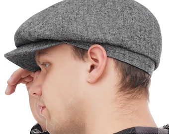 Premium Grey Wool Newsboy Cap - Winter Baker Boy Hat for Men
