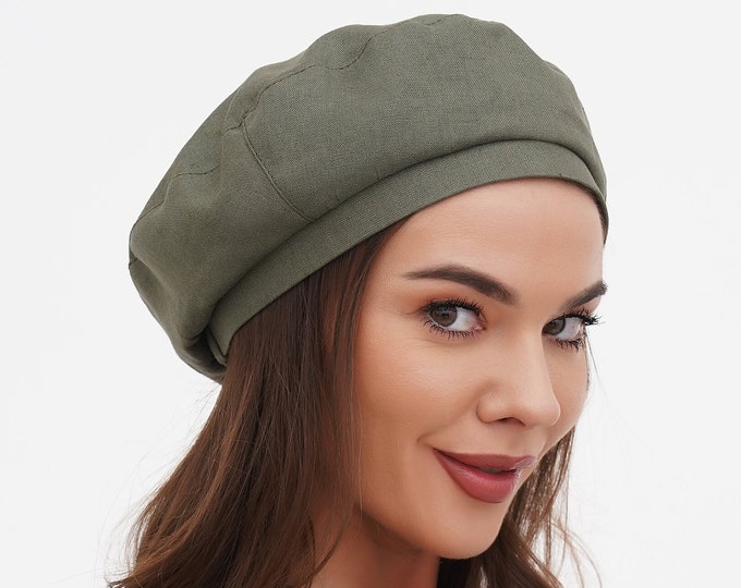 Womens summer hat beret linen french fashion khaki