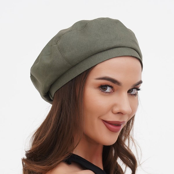 Womens summer hat beret linen french fashion khaki