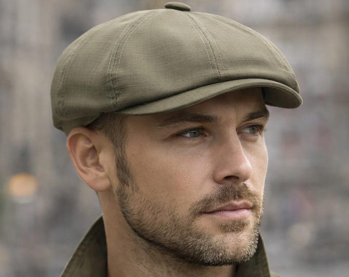 Handmade Olive Newsboy Cap for Men — Tactical Ripstop Baker Boy Hat for Hunting and Outdoor