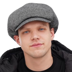 Grey Tweed Newsboy Cap: Handmade Wool Baker Boy Hat