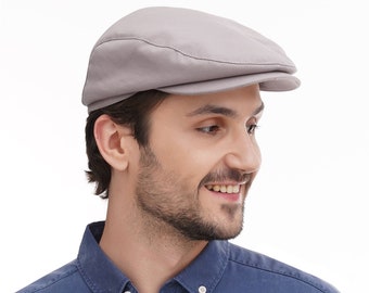 Grey Cotton Flat Cap for Men - Mens Newsboy Hat