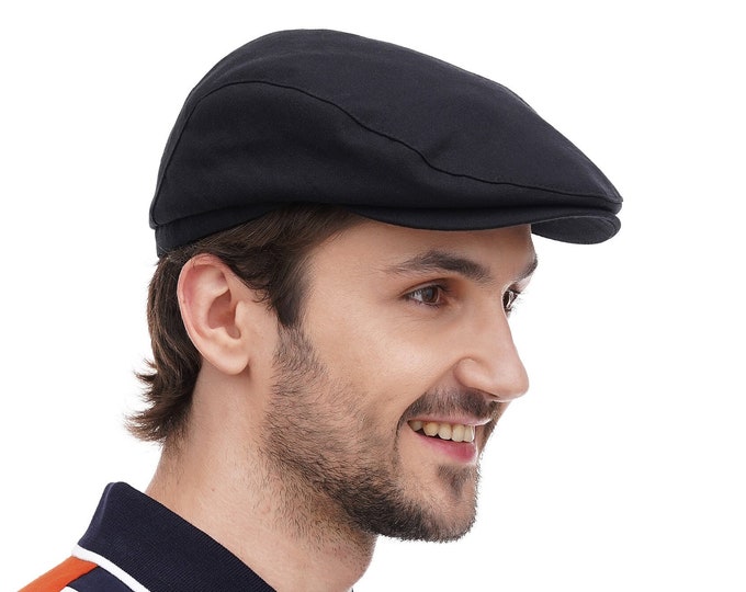 Black Flat Cap for Men - Classic Men's Flat Top Cap in Elegant Black