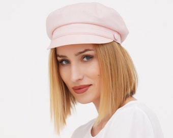 Lightweight Pink Linen Summer Cap – Handmade Breton Style Hat for Women