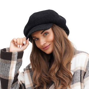Slouchy wollen krantenjongenspet voor dames - stijlvolle bakkersjongenhoed, elegant handgemaakte bestuurderspet met kapiteinscharme, perfecte hoge hoedaccessoire
