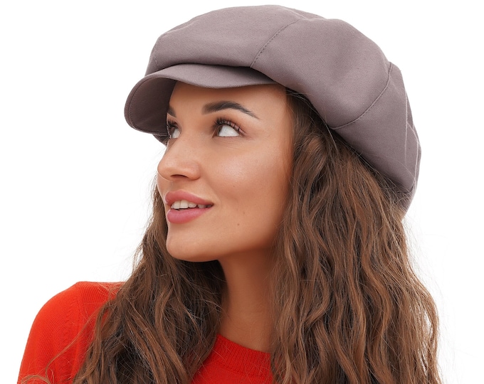 Women's Cappuccino Brown Cotton Newsboy Hat - 8 Panel Top Baker Boy Paperboy Cap, Elegant and Trendy