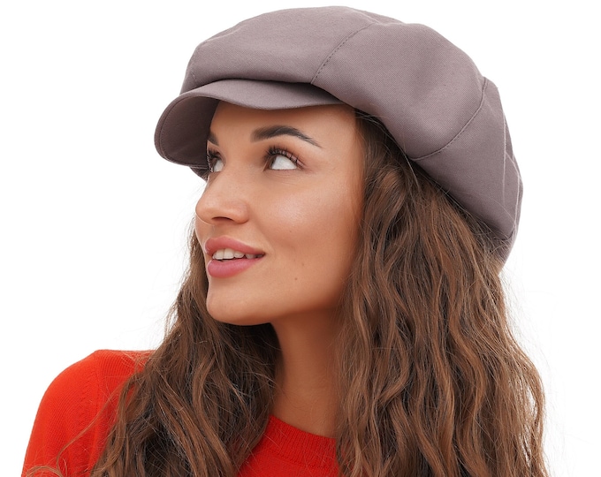 Women's Cappuccino Brown Cotton Newsboy Hat - 8 Panel Top Baker Boy Paperboy Cap, Elegant and Trendy