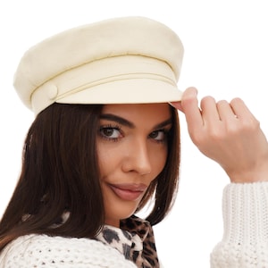 Elfenbeinfarbene Baumwollmütze Damen - Schiebermütze Kapitänsmütze Marine Stil | Sommermütze Kopfbedeckung | Geschenk