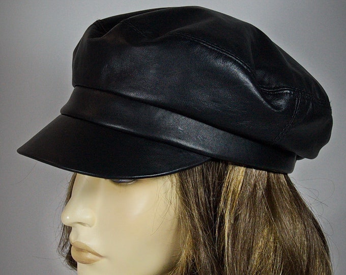 Baker Boy Hat Black Leather Breton Womens Captain Cap