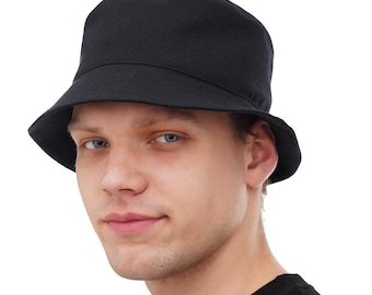 Men's Cotton Bucket Hat Summer Black Minimalist