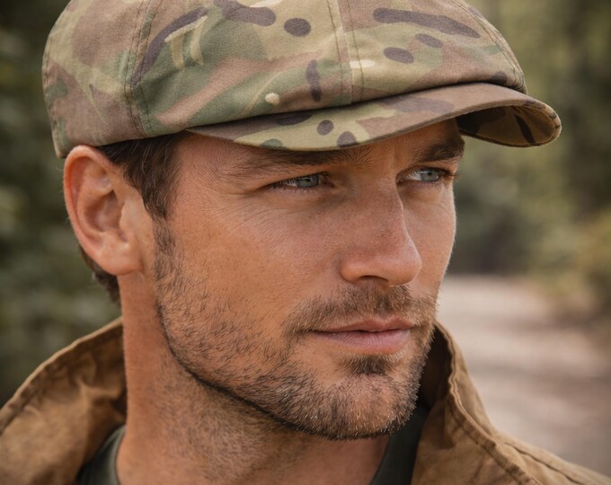 Handmade Multicam Newsboy Cap for Men — Military Camo Baker Boy Hat for Hunting and Outdoor