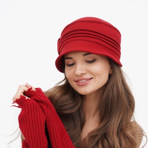 Red Wool Cloche Hat Victoria Women | Vintage 1920s Flapper Style | Classic Winter Hat | Bold Elegant Gift