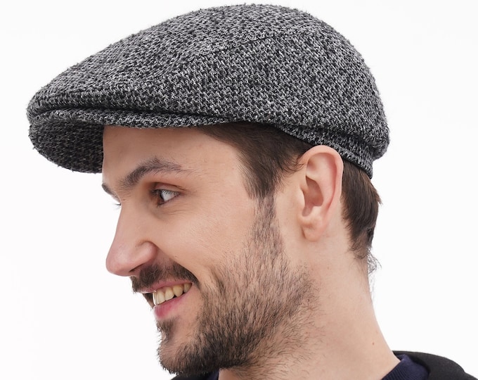 Flat Cap for Men – Grey Tweed Newsboy Hat | Stylish Wool Cap | Men's Vintage Baker Boy Style | Handmade Grey Flat Cap