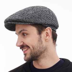 Handmade Grey Newsboy Cap | Wool Tweed Flat Cap for Men | Vintage Baker Boy Hat | Custom Gift for Him