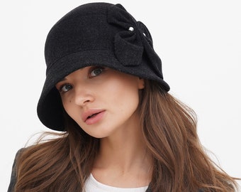Veronica Grey Wool Cloche Hat - Vintage 1920s Style