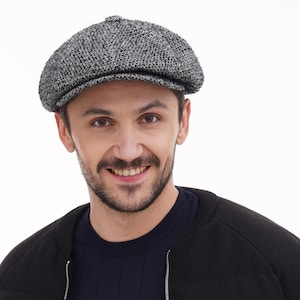 Handmade Grey Tweed Newsboy Cap: Classic 8-Panel Baker Boy Hat