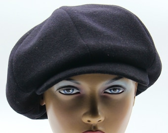 Women's black newsboy hat 8 panel top baker boy paperboy cap