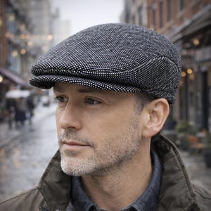 Men's Grey Flat Cap: Handcrafted Gatsby Style Hat