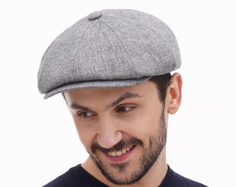 Berretto da newsboy in lana di tweed grigio chiaro 8 pannelli Cappello da panettiere con visiera da uomo in lana migliore