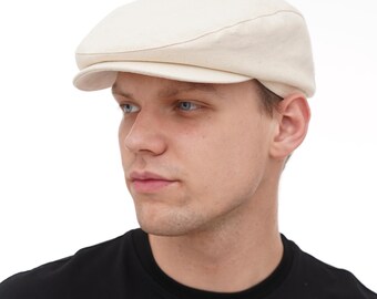 Ivory Cotton Flat Cap for Men – Lightweight Summer Newsboy Style with 8 Panel Construction