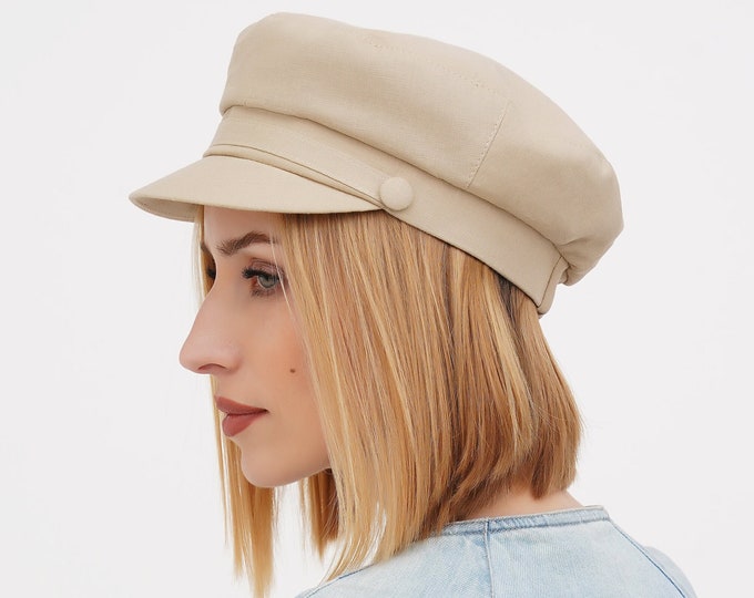 Beige linen summer newsboy baker cap for women