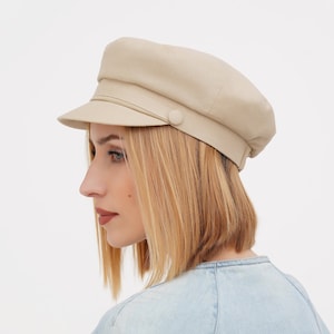 Summer newsboy women breton cap linen fisherman baker boy hat beige vintage style