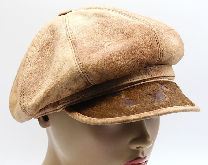 Leather ladies cap handmade newsboy hat baker boy womens.