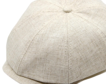 Premium Natural Linen Newsboy Cap - Handcrafted Ukrainian Baker Boy Hat - Classic Beige Summer Paperboy Style