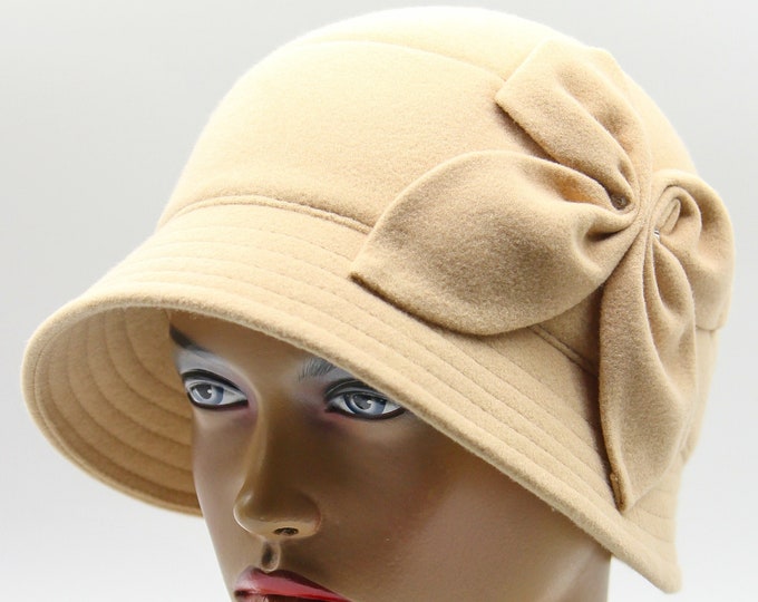 Winter cloche hat flapper Veronica womens vintage style headdress gatsby beige