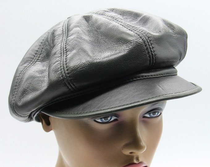 Women's leather cap newsboy hat green