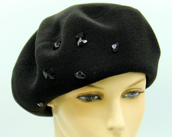 Women's hat wool black beret "Mary"