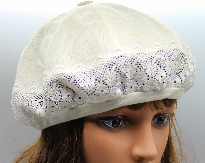 Women's linen hat summer french beret beige