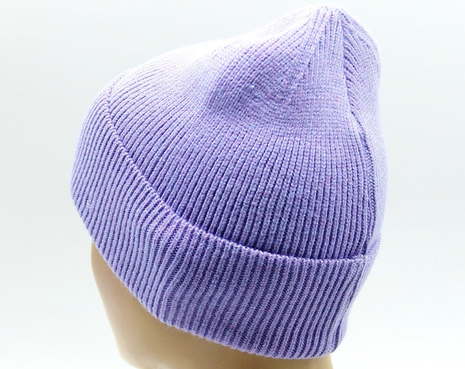 Beanie hat knit women knitted slouchy crochet warm lilac