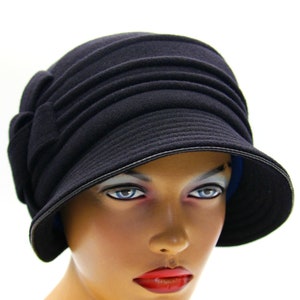 Sombrero cloche Victoria de lana negra para mujer, estilo vintage de los años 20 con costuras decorativas, gorro de invierno para mujer.