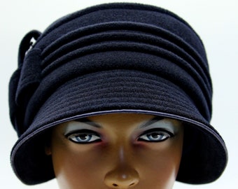 Cloche winter hats women's style ladies lapper vintage Victoria dark blue