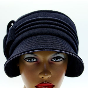 Sombreros de invierno estilo cloche para mujer - Sombrero estilo flapper vintage Victoria azul oscuro para mujer - Sombrero de lana con ribete