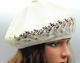 Summer beret women's linen hat french beige