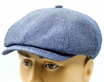 Men's newsboy hat baker boy cap tweed wool blue