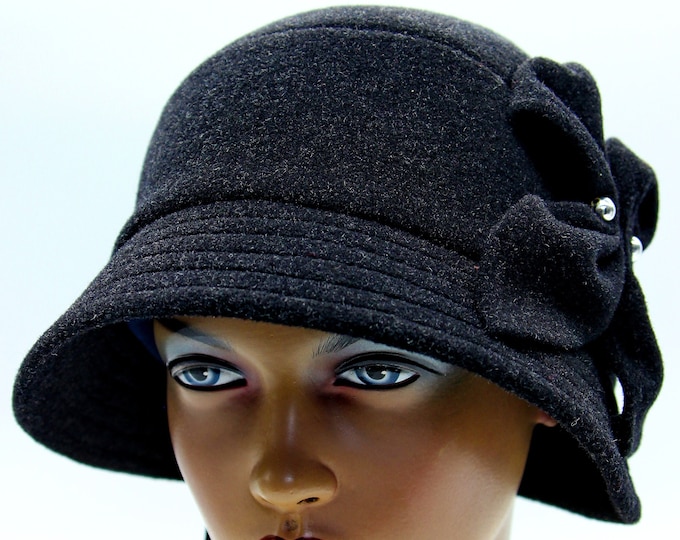 Cloche hat women's vintage made of wool Veronica dark gray
