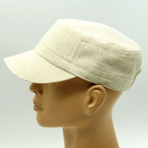 Men's summer military style ivory cadet linen cap.