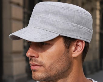 Light Grey Cotton Military Cap — Lightweight Cadet Hat
