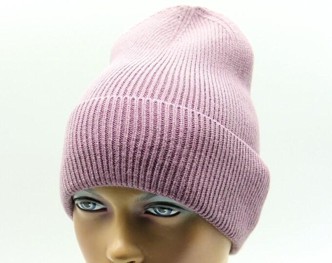 Women beanie hat knit slouchy crochet knitted warm purple