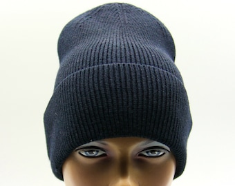 Knitted warm women's beanie hat knit slouchy crochet black