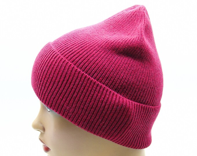 Winter beanie hat women's knit slouchy crochet knitted burgundy