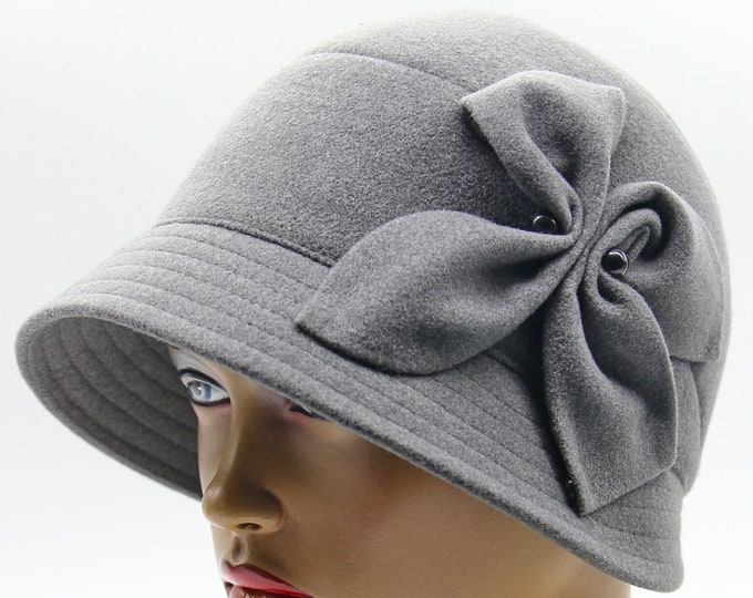 Winter cloche hat flapper womens Veronica vintage style headdress gatsby gray
