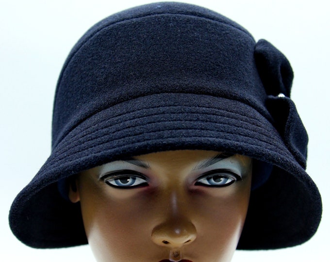 Womens flapper vintage ladies style gatsby winter cloche hat Veronica dark blue