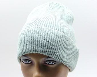 Beanie hat womens winter knit slouchy crochet knitted warm mint color